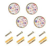 Wudan Confezione da 4 pomelli rotondi da 32 mm, per armadietti, cartoni animati, puntini, stelle, lune