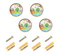 Wudan Confezione da 4 pomelli rotondi da 32 mm, per armadietti, porte, cassetti, scena animali della giungla