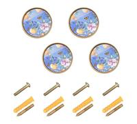 Wudan Confezione da 4 pomelli rotondi per armadietti, 32 mm, pomelli da cucina per cassettiera, frutta dolce e farfalle, blu