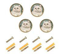 Wudan Confezione da 4 pomelli rotondi per armadietti, 32 mm, pomelli per cassetti da cucina, per cassettiera, arte Selkirk Rex, gatti verdi