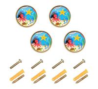 Wudan Confezione da 4 pomelli rotondi per armadietti, 32 mm, stile vintage, per porte, cassetti, scene di creature subacquee