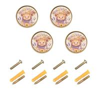 Wudan Confezione da 4 pomelli rotondi per armadietti, stile vintage, 3,2 cm, per porte, cassetti, carini mucca delle Highland, lavanda, girasoli