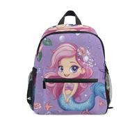 Wudan Divertente zaino per bambini con tasche per bottiglie Borsa per libri per bambini per campeggio, Sirena in Viola Scena Subacquea, M