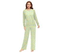 Wudan Giallo Margherite su Blu Modello Pigiama per le Donne Set 2 Pezzi Morbido Uomo Pigiama Pantaloni Casual Panno Da Pelo, Margherite gialle su motivo blu, Small