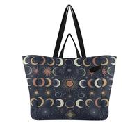 Wudan Grande borsa in tela riutilizzabile da cucina, borsa per la spesa, borsa da uomo per damigella d'onore, regali Boho Moon