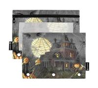 Wudan Happy Halloween Web Pumpkin 3 anelli raccoglitore matita sacchetto 2 pezzi trasparente cerniera astuccio matita caso bulk cancelleria forniture di stoccaggio contenitore