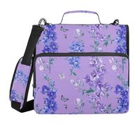 Wudan Nature Delphinium - Organizer viola con tracolla e manico, facile da trasportare, 3,8 cm, 3 anelli, raccoglitore a portafoglio per casa, viaggi, biglietti