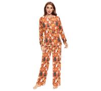 Wudan Pigiama da donna in stile bohémien, motivo floreale, zucca, fantasmi, 2 pezzi, comodi, da uomo, pantaloni da pigiama Jammies, Fantasmi di zucca floreale Boho Halloween, XX-Small