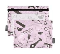 Wudan Salone di bellezza Barbiere Salone di Bellezza 3 Anelli Raccoglitore Matita Pouch Set di 2 Cartelle di Plastica Trucco Sacchetto Matita Astuccio Bulk Cancelleria Organizzatore Forniture
