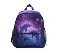 Wudan Zaini per bambini con tasche Borse per libri per studenti per scuola materna, Delfini in un mare viola scintillante, S