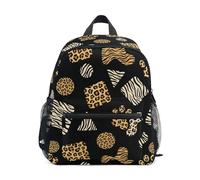 Wudan Zaini per bambini con tasche per bottiglie Borse per libri per studenti per parco divertimenti, Geometria stampata leopardata, M