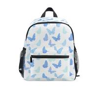 Wudan Zaini per bambini grandi con tasche per bottiglie per ragazzi e ragazze borsa per libri elementari, Blu Verde Farfalla Bianca, S