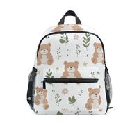 Wudan Zaino classico per bambini con cinghia toracica per studenti per campeggio, Motivo floreale con orsetto accogliente, M