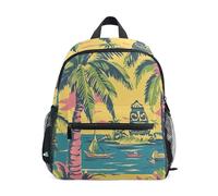 Wudan Zaino classico per bambini con tasche per bambini e studenti, Vibrante Retro Hawaiian Island Scena, Small