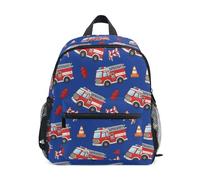 Wudan Zaino classico per bambini con tasche per bambini, studenti, libri per la scuola materna, Tema camion dei pompieri, M