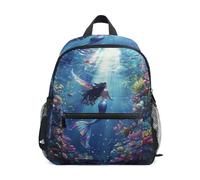 Wudan Zaino classico per bambini con tasche per ragazzi e ragazze borse per libri elementari, Sirena con la coda colorata nella barriera corallina, Medium