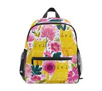 Wudan Zaino da campeggio per bambini con cinghia toracica per ragazzi e libri per studenti, Tre gatti gialli in un giardino di fiori rosa, Medium