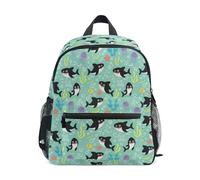Wudan Zaino da tennis per bambini con tasche per bottiglie Borse per studenti per bambini per viaggi, Cartone animato Squali Cartone, M