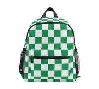 Wudan Zaino da viaggio per bambini con tasche per bottiglie per ragazzi e ragazze borsa per libri per la scuola materna, Scacchiera bianca verde, Small