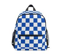 Wudan Zaino da viaggio per bambini con tasche per bottiglie per ragazzi e ragazze borsa per libri per la scuola materna, Blu Bianco Scacchiera, Small