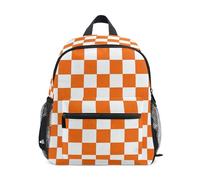 Wudan Zaino da viaggio per bambini con tasche per bottiglie per ragazzi e ragazze borsa per libri per la scuola materna, Arancione Bianco Scacchiera, Small