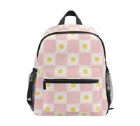 Wudan Zaino per bambini con tasche per bambini e ragazze, per aeroplano, Margherita su rosa a scacchi, Small
