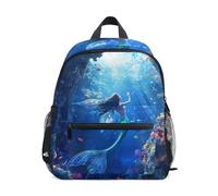 Wudan Zaino per bambini con tasche per bottiglie Borsa per libri per studenti per scuola materna, Sirena con ali iridescenti in grotta di corallo, Small