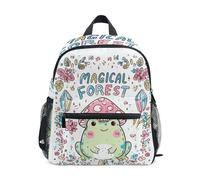 Wudan Zaino per bambini con tasche per bottiglie per bambini, studenti, borsa per libri per aeroplano, Rana magica e vibrante della foresta, M