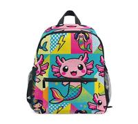 Wudan Zaino per bambini in stile kawaii Axolotl Mermaid Cute Kid con tasche per bottiglie Libri per studenti per bambini, Cartone animato Kawaii Axolotl Sirena, Medium