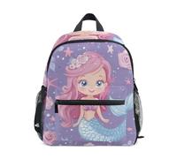 Wudan Zaino per bambini per ragazzo con tasche per bottiglie Borse per libri per bambini in età prescolare per elementare, Parrucca allegra sirena con rosa rosa, Medium