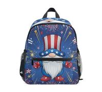 Wudan Zaino per bambini per ragazzo con tasche per bottiglie Borse per libri per studenti per bambini per parco divertimenti, Usa Gnome 4 luglio Patriottico, S
