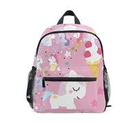 Wudan Zaino per ragazze e bambini con tasche per bottiglie Borse per studenti per scuola materna, Simpatico motivo unicorno gelato rosa, Medium