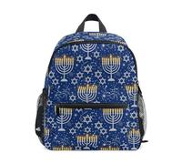 Wudan Zaino scolastico per bambini con tasche per bottiglie per bambini Bookbag per parco divertimenti, Happy Hanukkah Blu, M