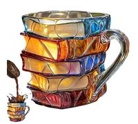 WUDLi Tazza Bookhaven, tazza da libro dipinta a mano 3D, 11 oz, tazza da caffè con libri impilati in vetro colorato, per lettori, bibliotecari e amanti della letteratura