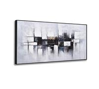 WUDUM Arte murale astratta grigio bianco nero blocco moderno minimalismo decorazione murale arte incorniciata tela pittura per soggiorno camera da letto 28"x55"(70x140cm) con cornice nera