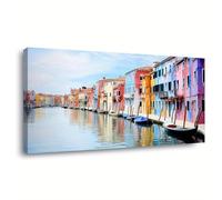 WUDUM Quadro su tela astratto con canale di Venezia - Stampa di un dipinto moderno con architettura colorata per soggiorno,camera da letto,ufficio,70x150 cm (28x59 pollici) con cornice