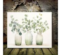 WUDUM Stampa su tela con foglie di eucalipto botanico - Decorazione artistica da parete moderna e minimalista con pianta verde salvia per bagno, camera da letto 40x50 cmcon cornice