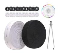 WUERKIYA 2 Rotoli di Elastico da 10 m con Occhielli per Bottoni, Fascia da Cucito Piatta, Fascia Elastica con Asola per Pantaloni Largo 20 mm per Accessori di Cucito Artigianale