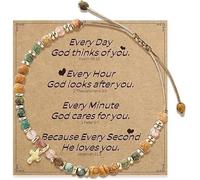 WUERKIYA Bracciale cristiano donna regolabile con ciondolo croce e pietre naturali regalo religioso per compleanno battesimo comunione cresima ragazze fede amore ispirazione
