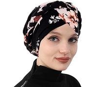 WUERKIYA Cappello turbante da donna Sciarpa per capelli Foulard da donna musulmana per perdita di capelli Cancro Chemio Beanie - Fiore nero