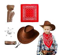 WUERKIYA Costume da cowboy per bambini, costume da selvaggio West, include cappello da cowboy, bandana, badge sceriffo, fondina per pistola, cintura regolabile