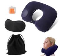 WUERKIYA Cuscino da viaggio memory foam, cuscino per collo ergonomico, supporto 360°, comprimibile, con copertura in velluto, set completo con tappi per le orecchie e mascherina occhi - adatto per ad