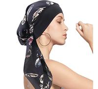 WUERKIYA Foulard Donna - Copricapo da Chemio Set Pre-Legato a Pieghe Sciarpe Cappello - Nero Piuma