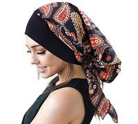 WUERKIYA Foulard e Copricapo da Donna per Chemio - Set Pre-Legato a Pieghe con Sciarpe e Cappello - Ameba Nera