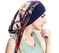 WUERKIYA Foulard e Copricapo da Donna per Chemio - Set Pre-Legato a Pieghe Sciarpe Cappello - Catena Blu Scuro