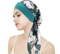 WUERKIYA Foulard e Copricapo da Donna per Chemio - Set Pre-Legato a Pieghe, Sciarpe e Cappello - Fiore Verde