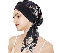 WUERKIYA Foulard e Copricapo da Donna per Chemio - Set Pre-Legato a Pieghe, Sciarpe e Cappello - Nero Catena