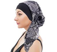WUERKIYA Foulard e Copricapo da Donna - Set Pre-legato a Pieghe per Chemio - Sciarpe e Cappello - Nero-3