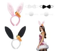 WUERKIYA Set Completo di Accessori Orecchie da Coniglio - Cerchietto Orecchie Coniglio Nero e Rosa, Giochi per Conigli, Ideali per Pasqua, Feste a Tema e Carnevali