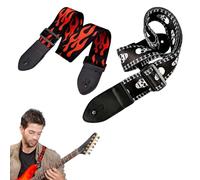WUERKIYA Tracolla Chitarra elettrica e Basso Set 2 Pezzi, Tracolla Regolabile in Poliestere 5cm, Motivi Rock Skull e Fiamme Rosse, Accessori compatibili Chitarra Acustica, elettrica, Basso, Ukulele